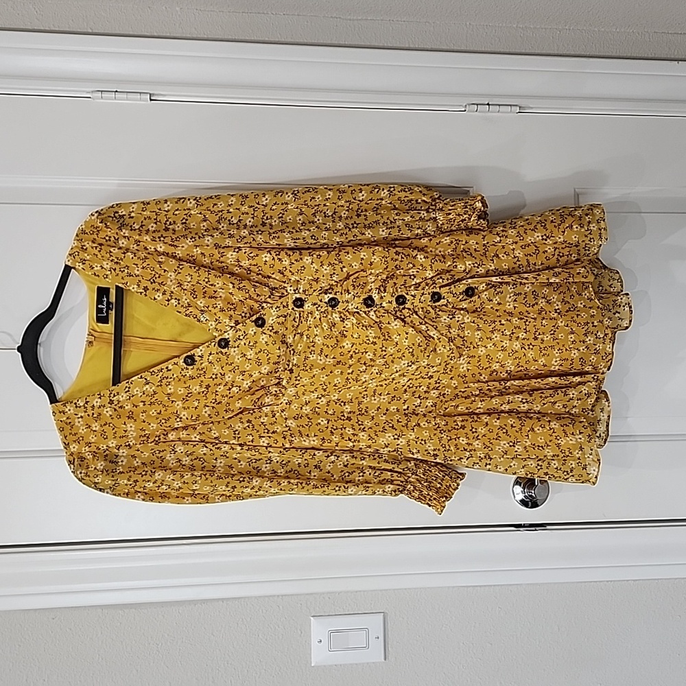 Lulus Yellow Floral Dress, Size Small